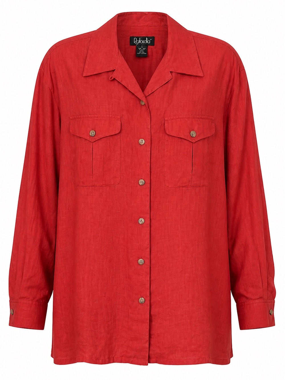 Rafaella 100% Linen Button Up Utility Shirt Coral Red S